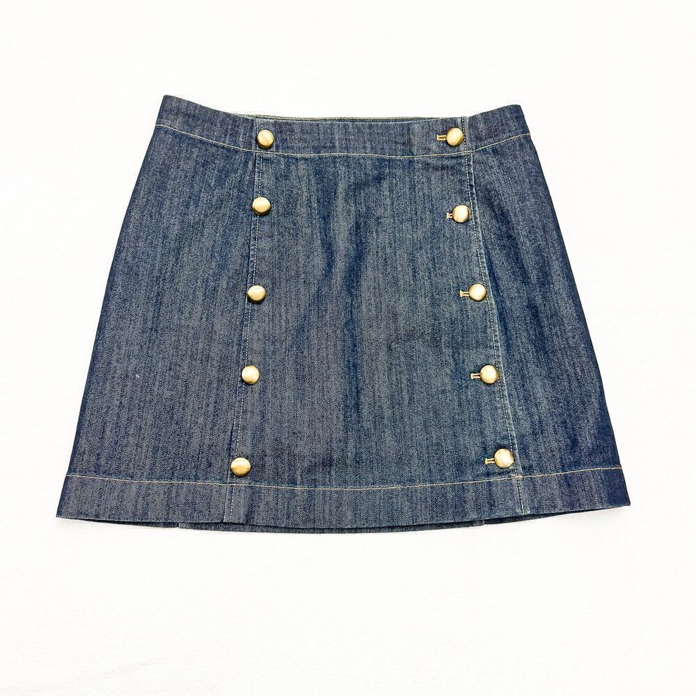 Michael Kors Dark Wash Denim Jeans Nautical Skirt Gold Buttons Size 10